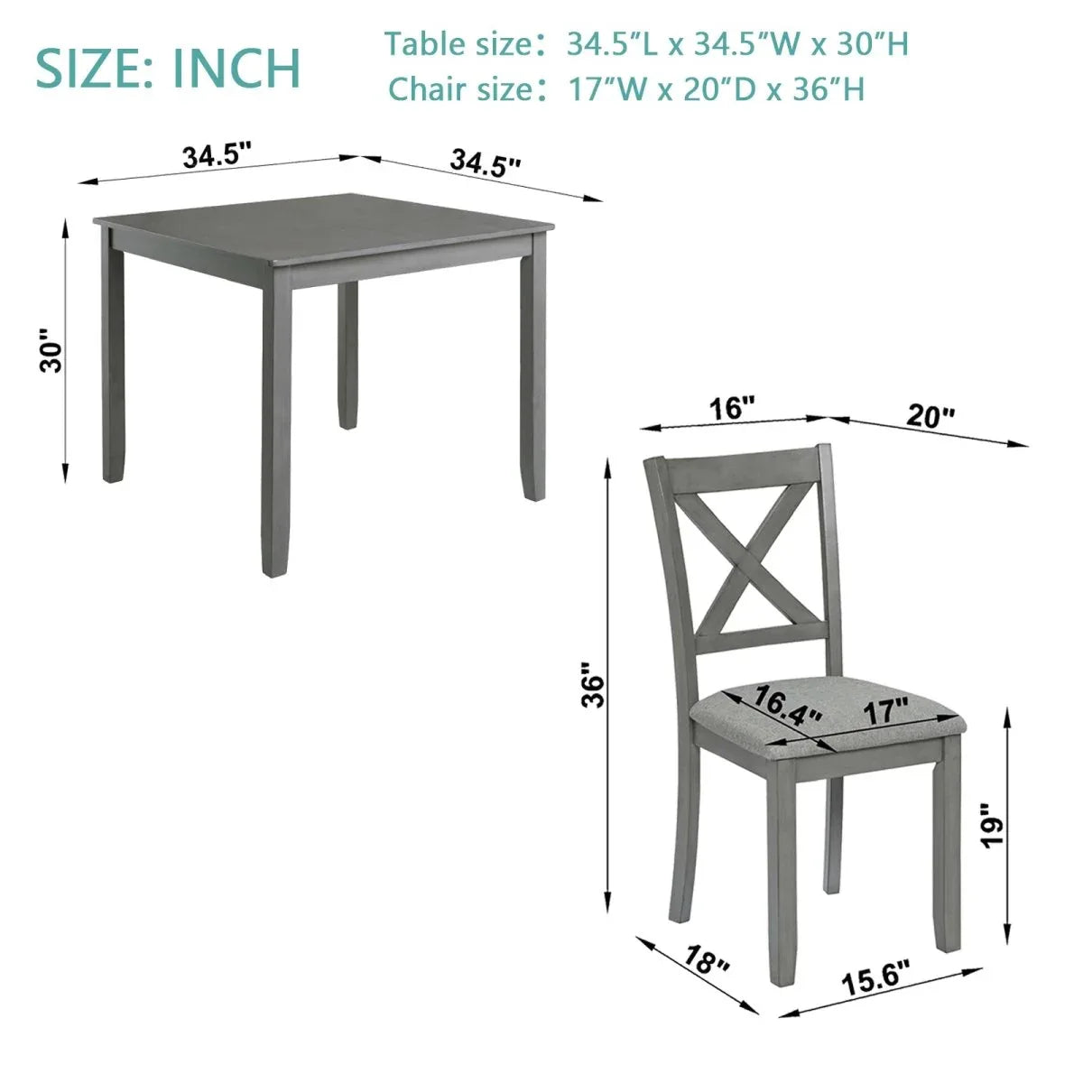 5-Piece Modern Solid Wood Grey Dining Table Set - Omega Lifestyles