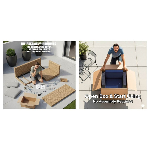 5-Piece Pre-Built Outdoor Wicker Conversation Set With Firepit - Omega Lifestyles