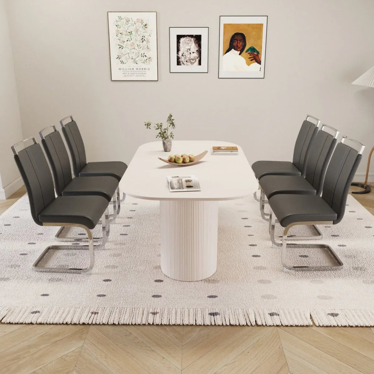 7-Piece Modern Cream MDF Dining Table And Chair Set - Omega Lifestyles