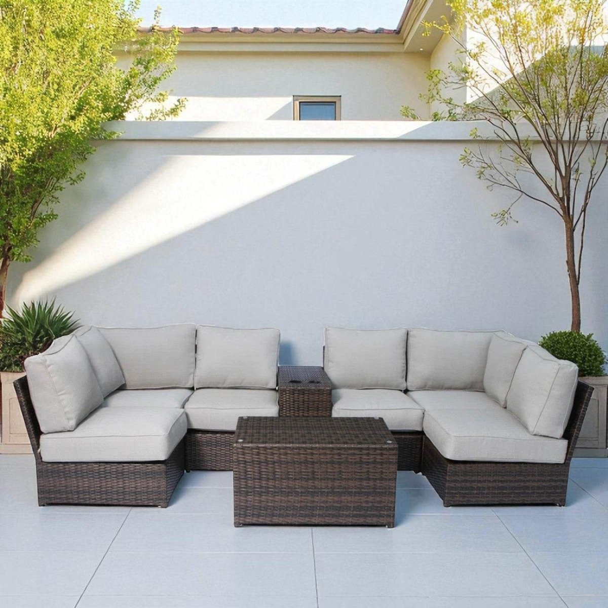 8 - Piece Modular Outdoor Seating Set With Cushions - Restanew - Omega Lifestyles
