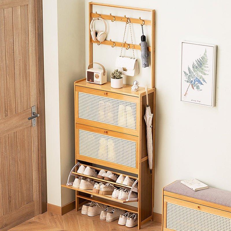 Bamboo Shoe Cabinet With 3 Rattan Flip Drawers - Omega Lifestyles