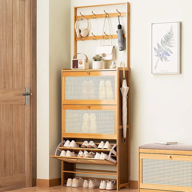 Bamboo Shoe Cabinet With 3 Rattan Flip Drawers - Omega Lifestyles