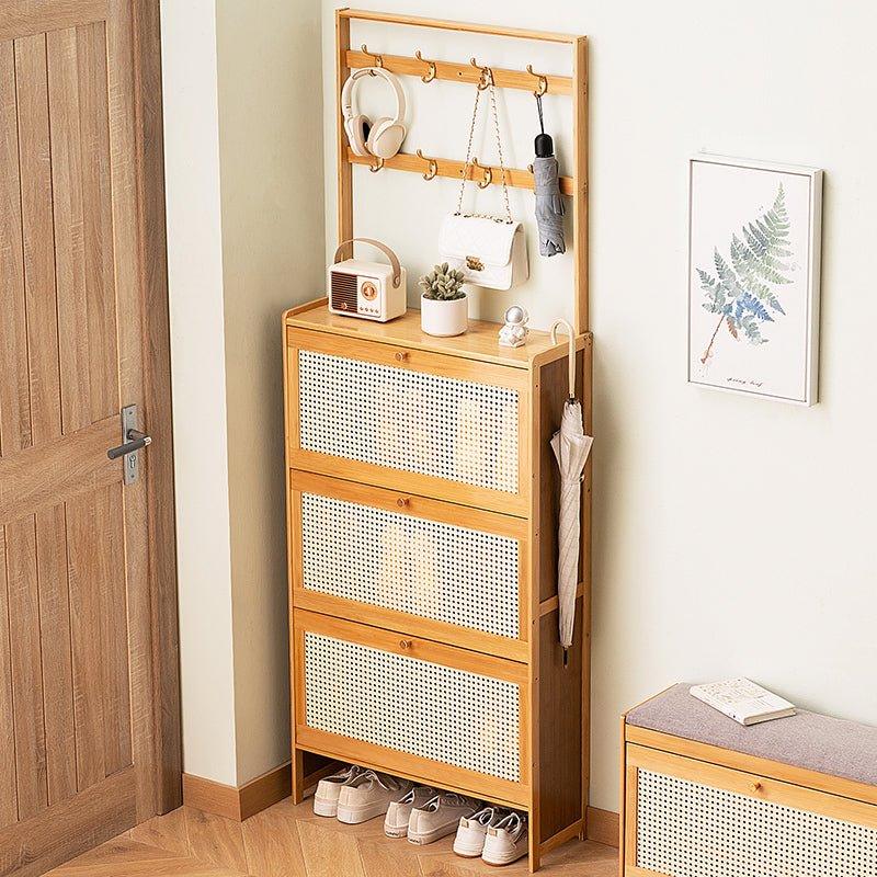 Bamboo Shoe Cabinet With 3 Rattan Flip Drawers - Omega Lifestyles