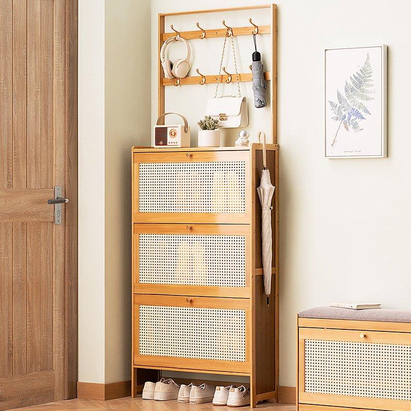 Bamboo Shoe Cabinet With 3 Rattan Flip Drawers - Omega Lifestyles