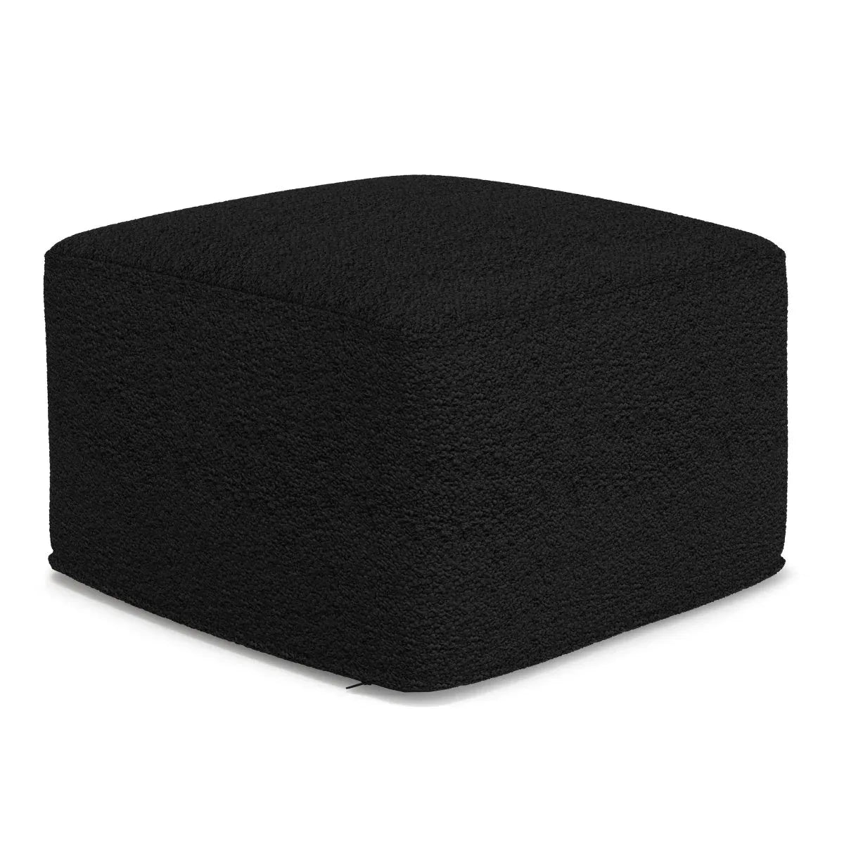 Black Cotton Boucle Square Pouf Ottoman - Omega Lifestyles