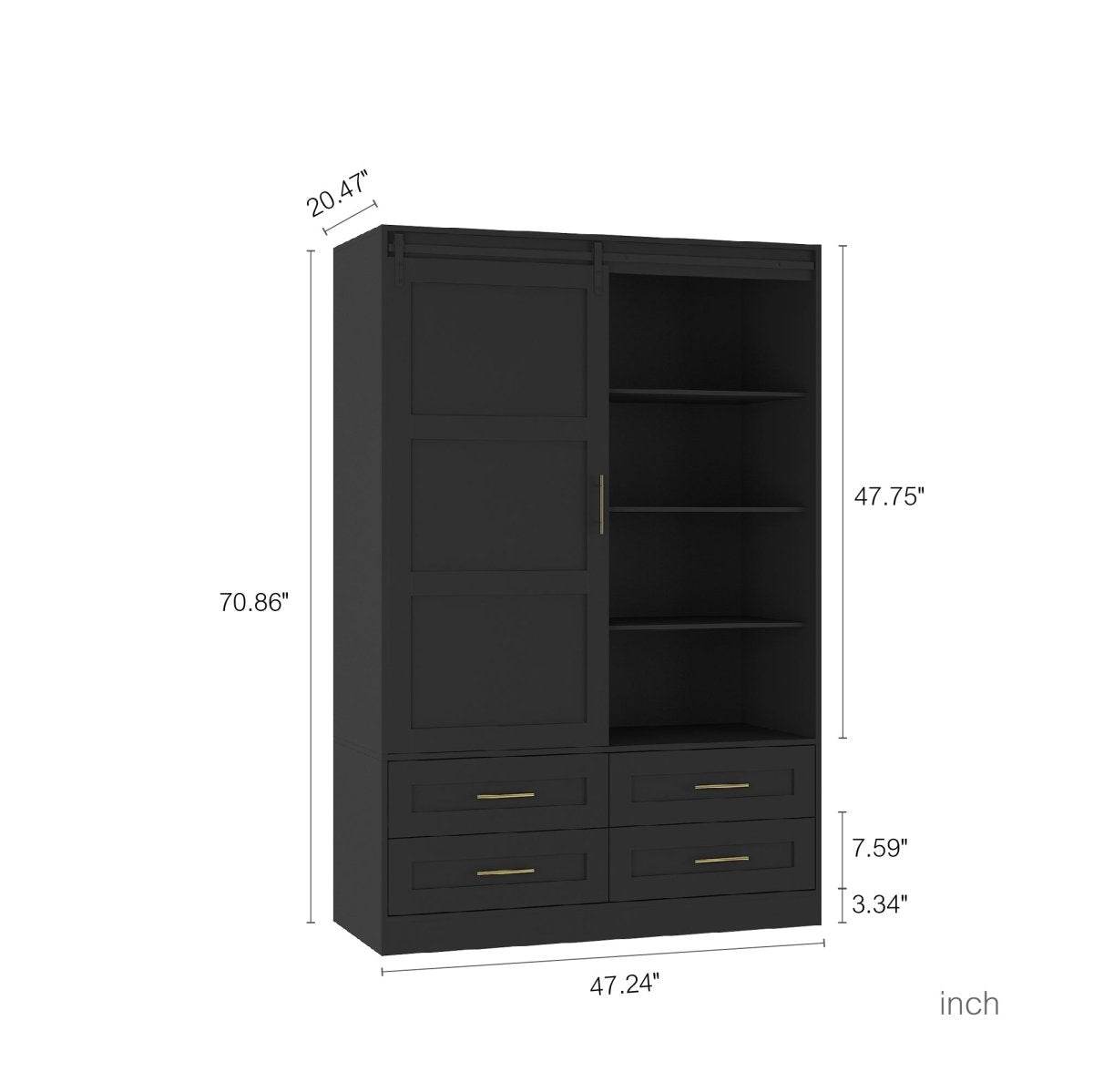 Black MDF Sliding Barn Door Armoire Wardrobe Cabinet - Sleep Galleria