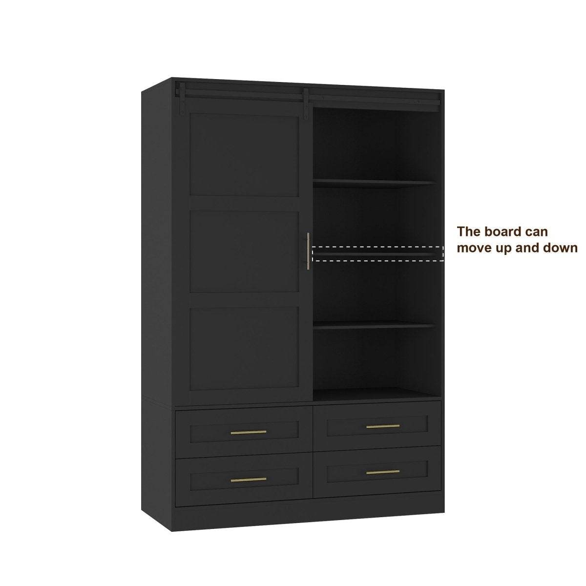 Black MDF Sliding Barn Door Armoire Wardrobe Cabinet - Sleep Galleria