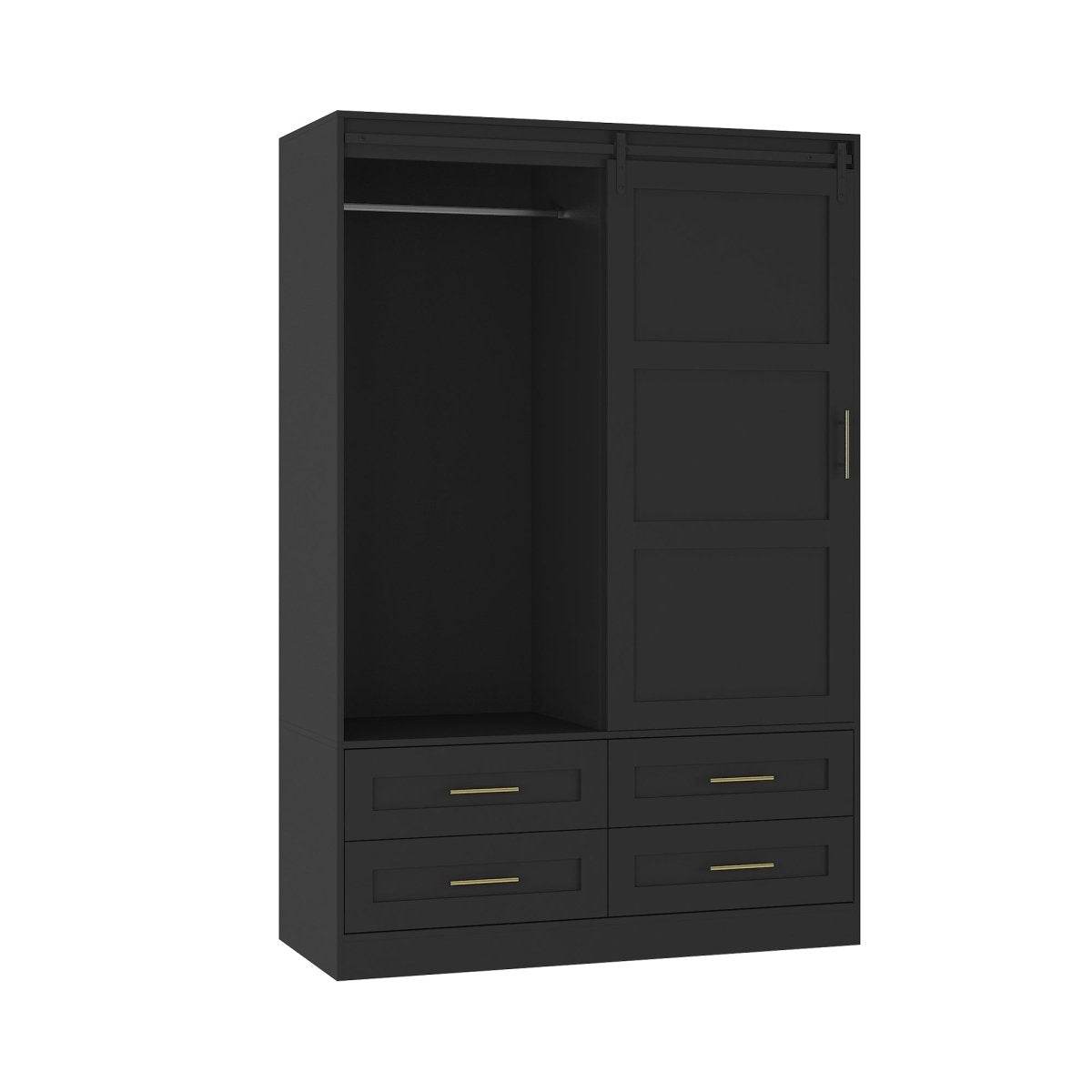 Black MDF Sliding Barn Door Armoire Wardrobe Cabinet - Sleep Galleria