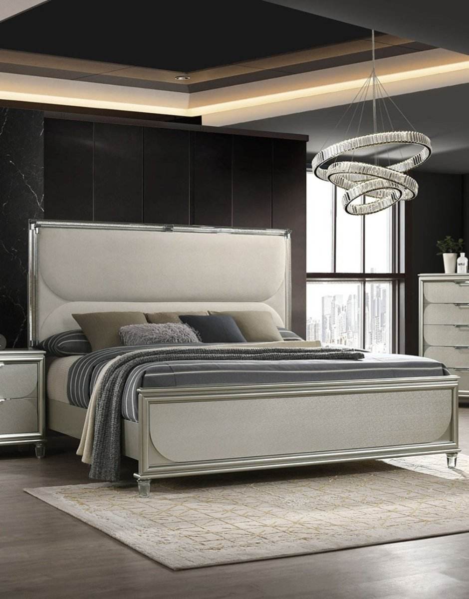 Contemporary Silver Fabric Upholstered 3-Piece Bedroom Set - Sleep Galleria