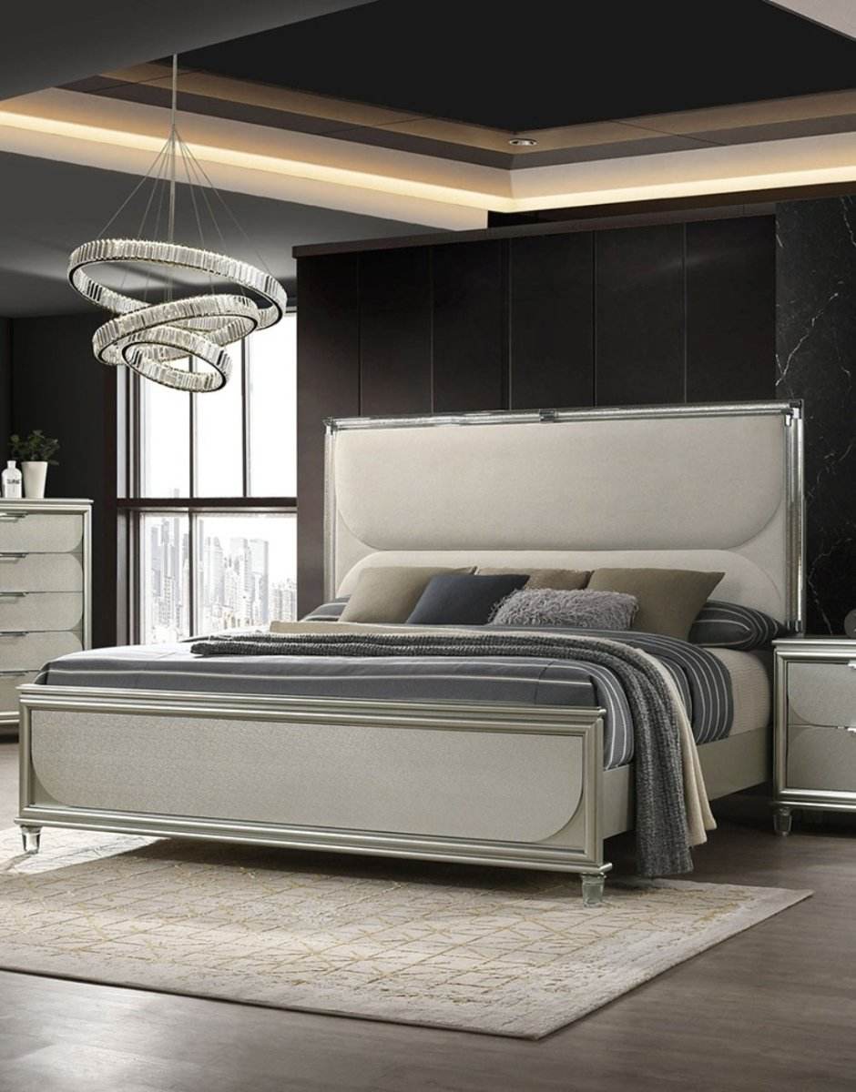 Contemporary Silver Fabric Upholstered 3-Piece Bedroom Set - Sleep Galleria