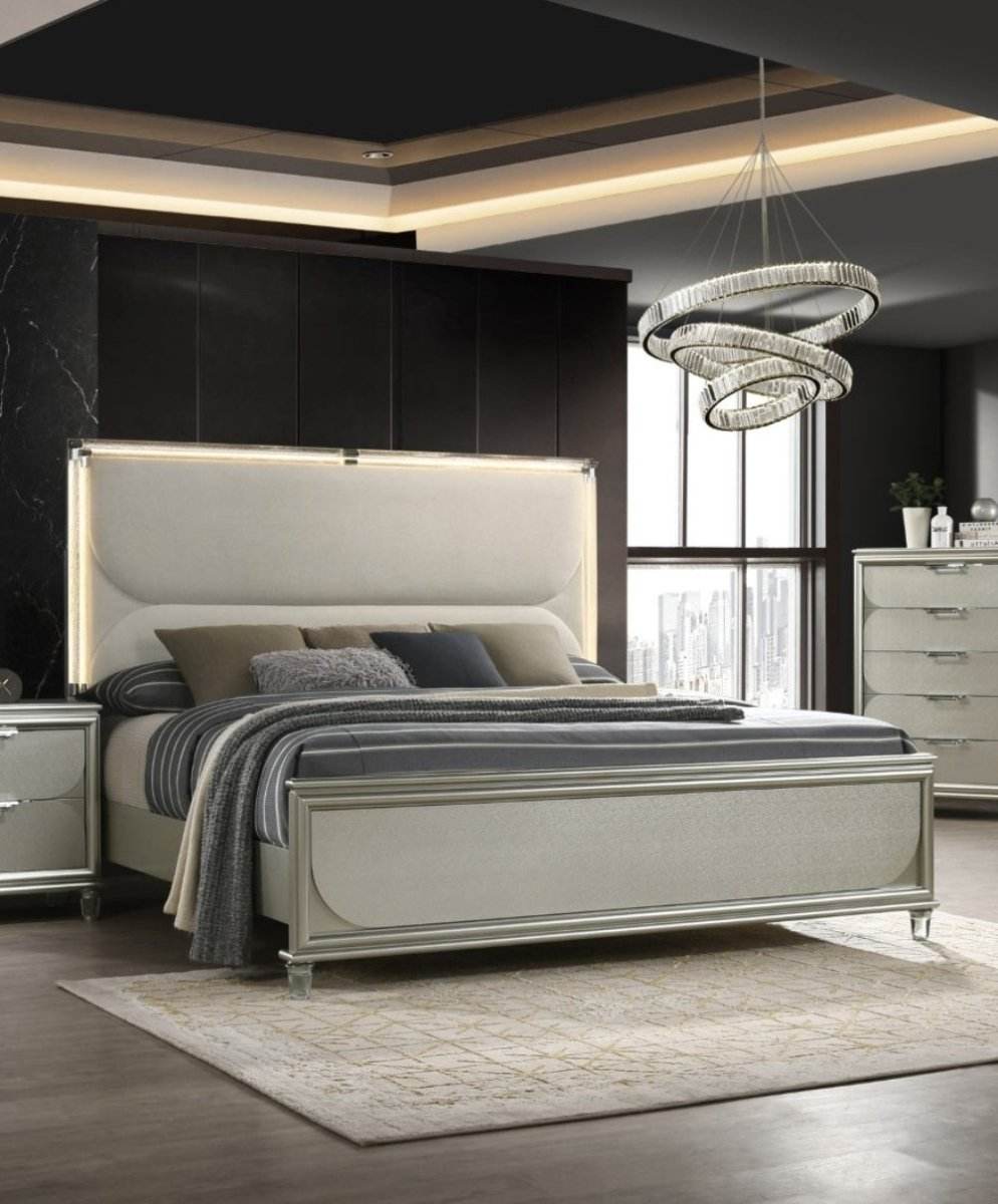 Contemporary Silver Fabric Upholstered 3-Piece Bedroom Set - Sleep Galleria