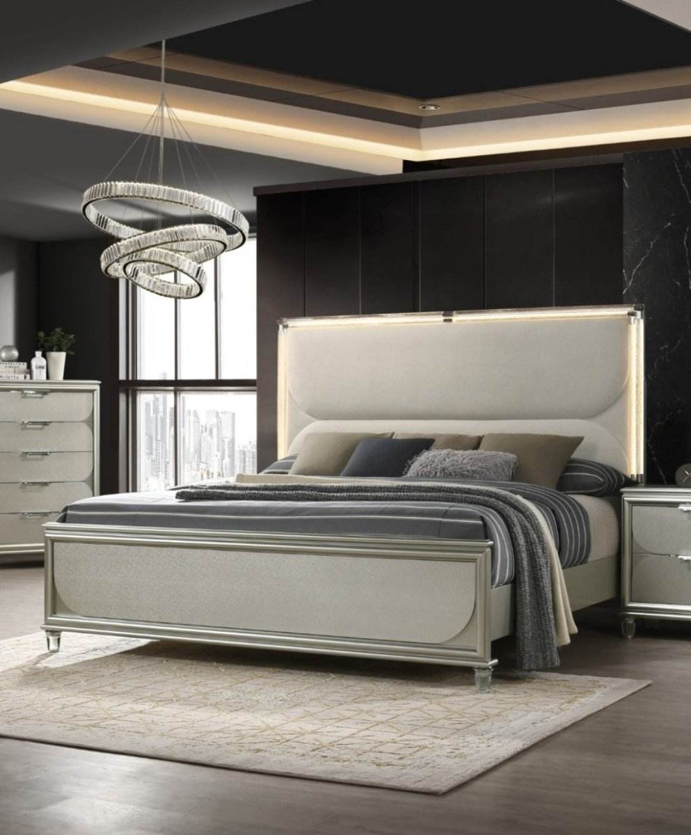 Contemporary Silver Fabric Upholstered 3-Piece Bedroom Set - Sleep Galleria