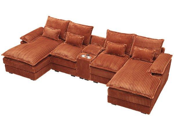 Contemporary U Shaped Corduroy Sectional Sofa With Console - Omega Lifestyles