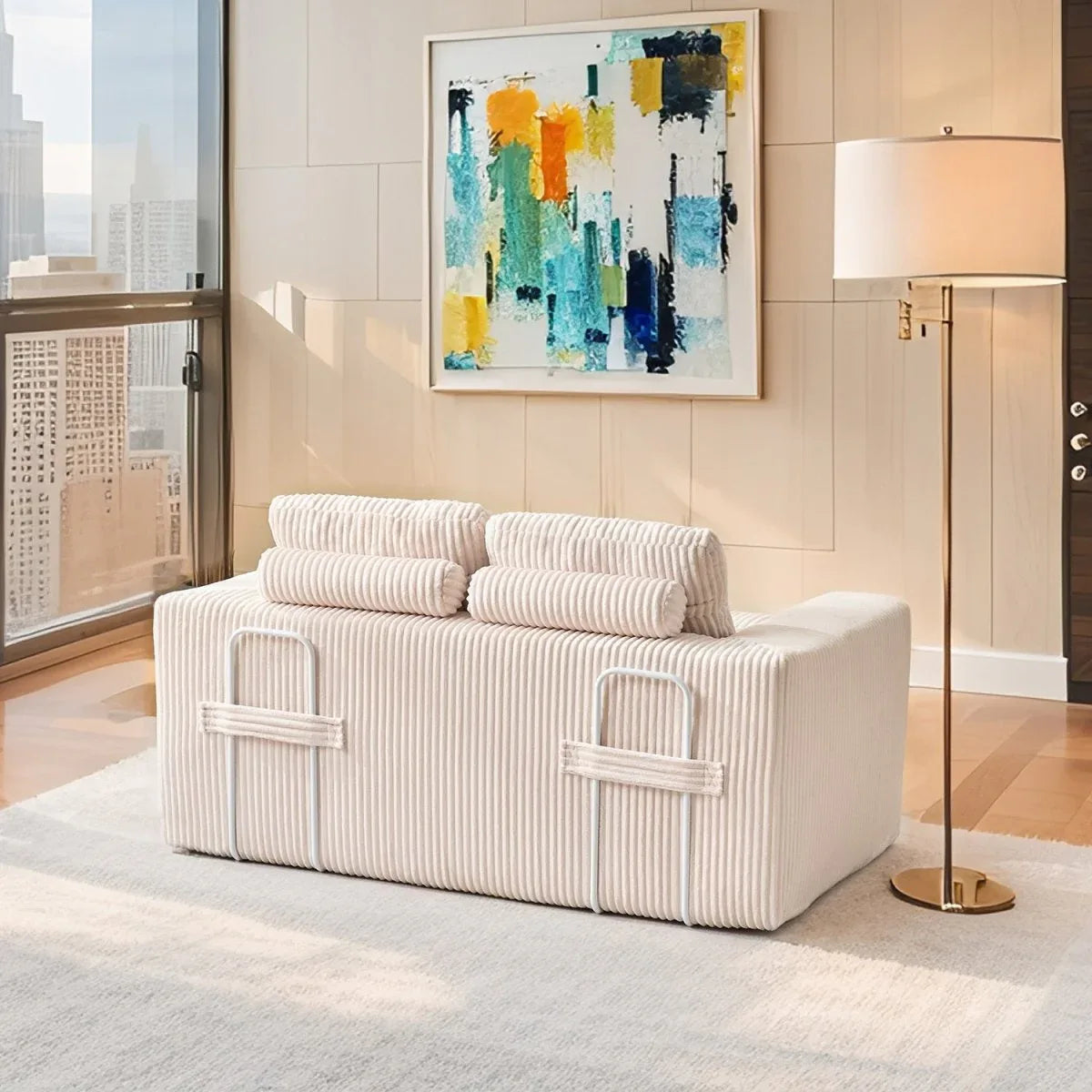 Convertible 2-in-1 Boneless Corduroy Loveseat Sofa Bed - Omega Lifestyles