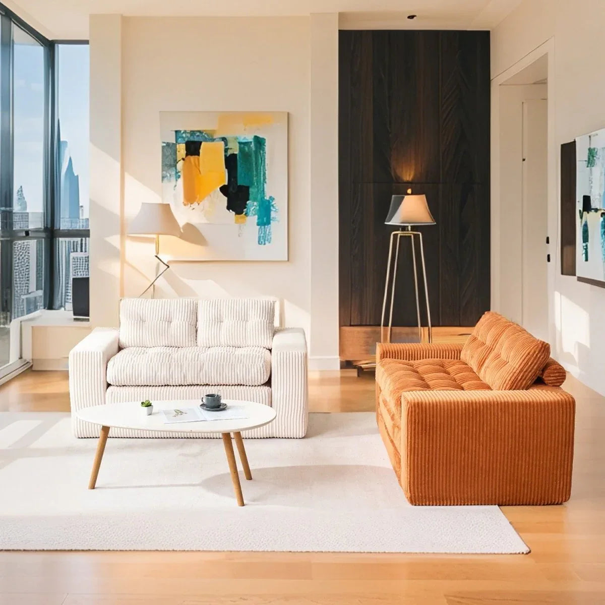 Convertible 2-in-1 Boneless Corduroy Loveseat Sofa Bed - Omega Lifestyles