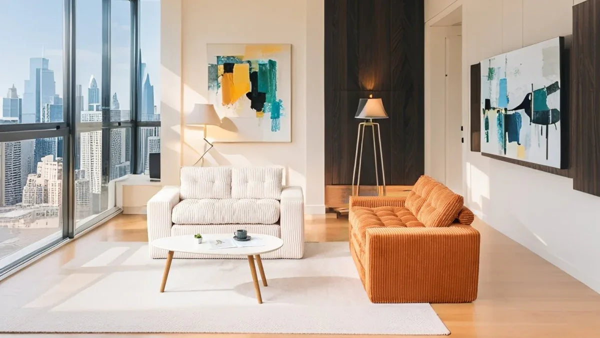 Convertible 2-in-1 Boneless Corduroy Loveseat Sofa Bed - Omega Lifestyles