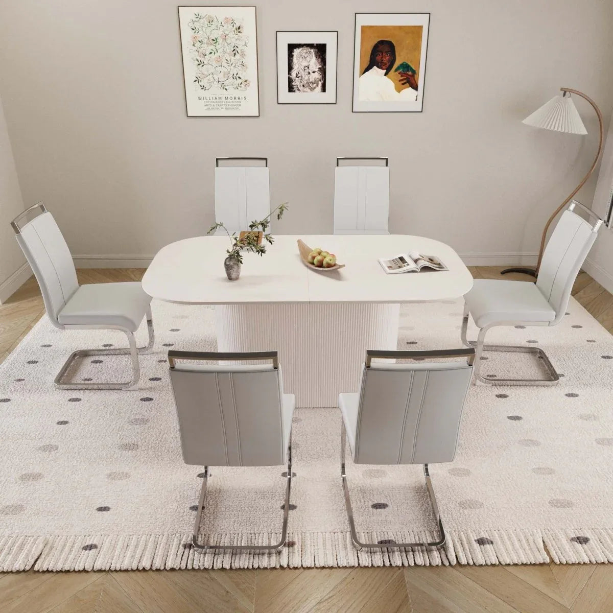 Creamy White MDF 7-Piece Modern Dining Table Chair Set - Omega Lifestyles