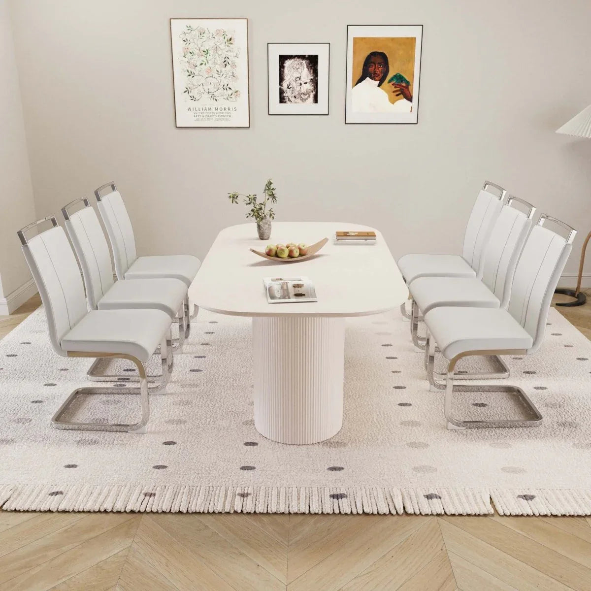 Creamy White MDF 7-Piece Modern Dining Table Chair Set - Omega Lifestyles