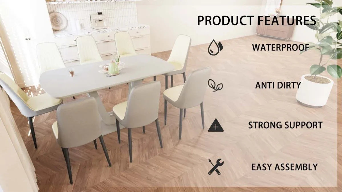 Expandable MDF Dining Table With Eight PU Fabric Chairs Set - Omega Lifestyles