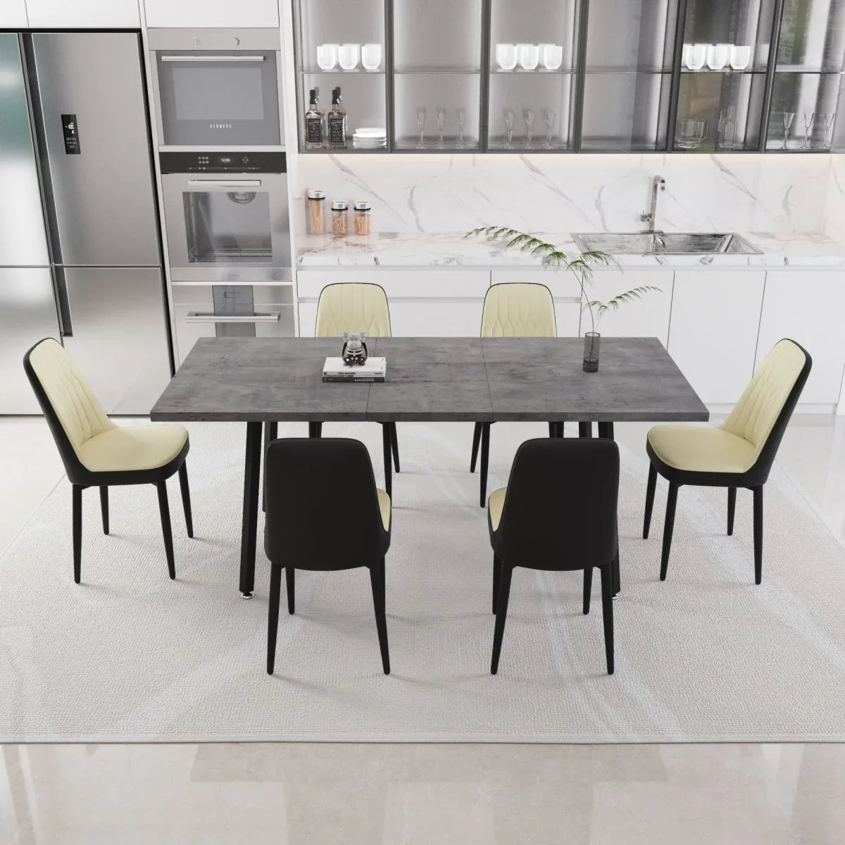 Expandable Rectangular Dining Table With Six PU Chairs - Omega Lifestyles