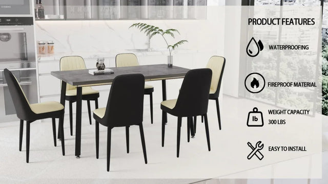 Expandable Rectangular Dining Table With Six PU Chairs - Omega Lifestyles
