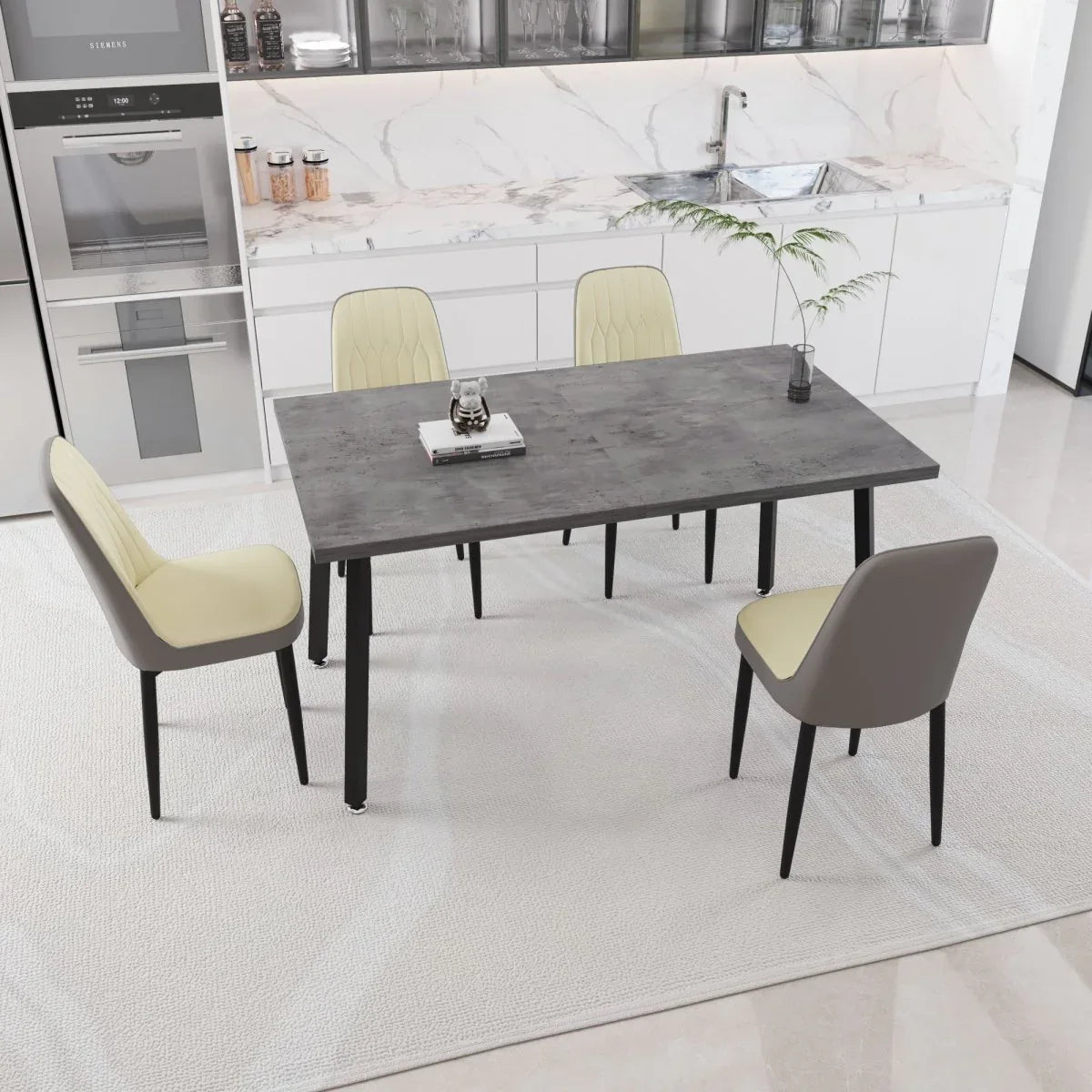 Expandable Rectangular MDF Dining Table With 4 Padded Chairs - Omega Lifestyles