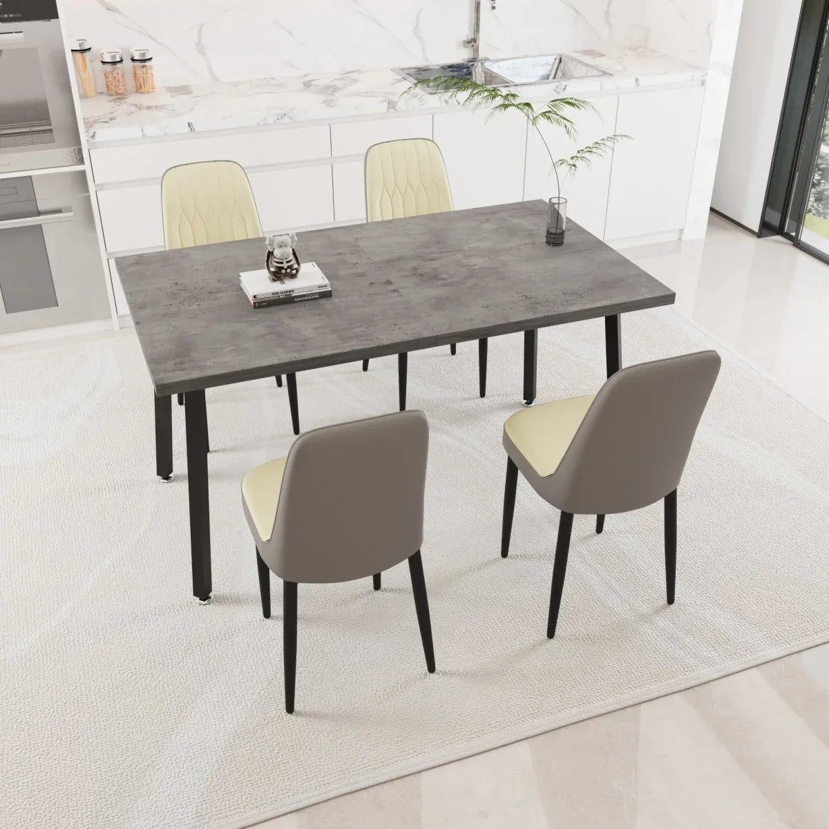 Expandable Rectangular MDF Dining Table With 4 Padded Chairs - Omega Lifestyles