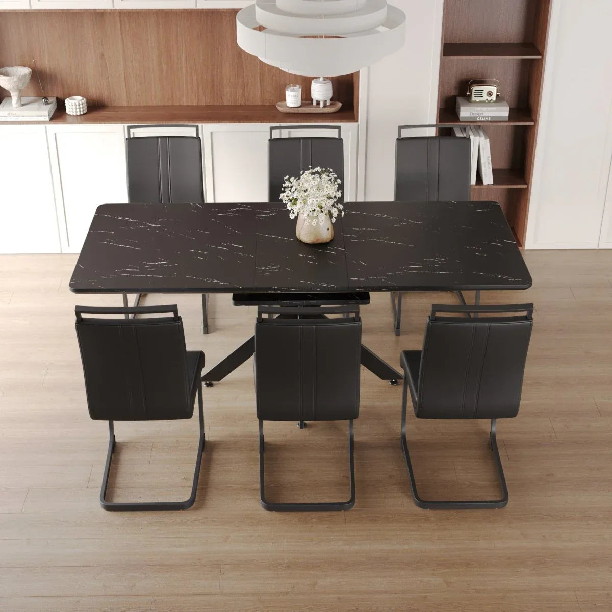 Extendable MDF Dining Table Set With 6 Cushioned Chairs - Omega Lifestyles