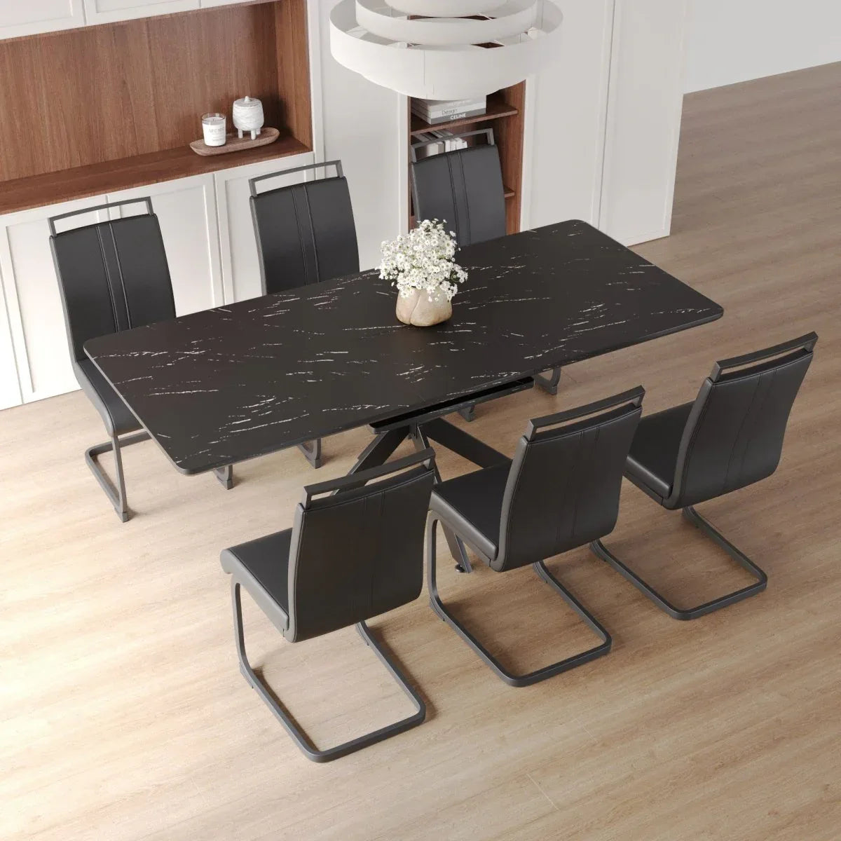 Extendable MDF Dining Table Set With 6 Cushioned Chairs - Omega Lifestyles