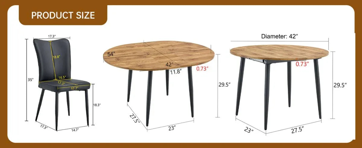 Extendable Round MDF Dining Table With Four PU Chairs - Omega Lifestyles