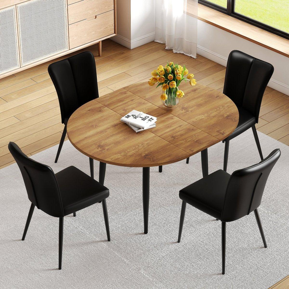 Extendable Round MDF Dining Table With Four PU Chairs - Omega Lifestyles