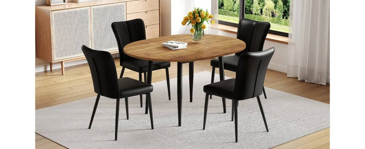 Extendable Round MDF Dining Table With Four PU Chairs - Omega Lifestyles