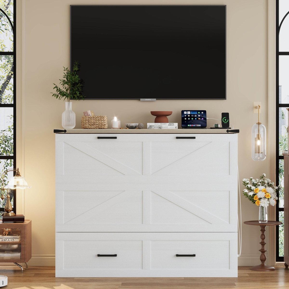 Full Foldable Murphy Cabinet Bed With Charging Station - Restanew - Omega Lifestyles