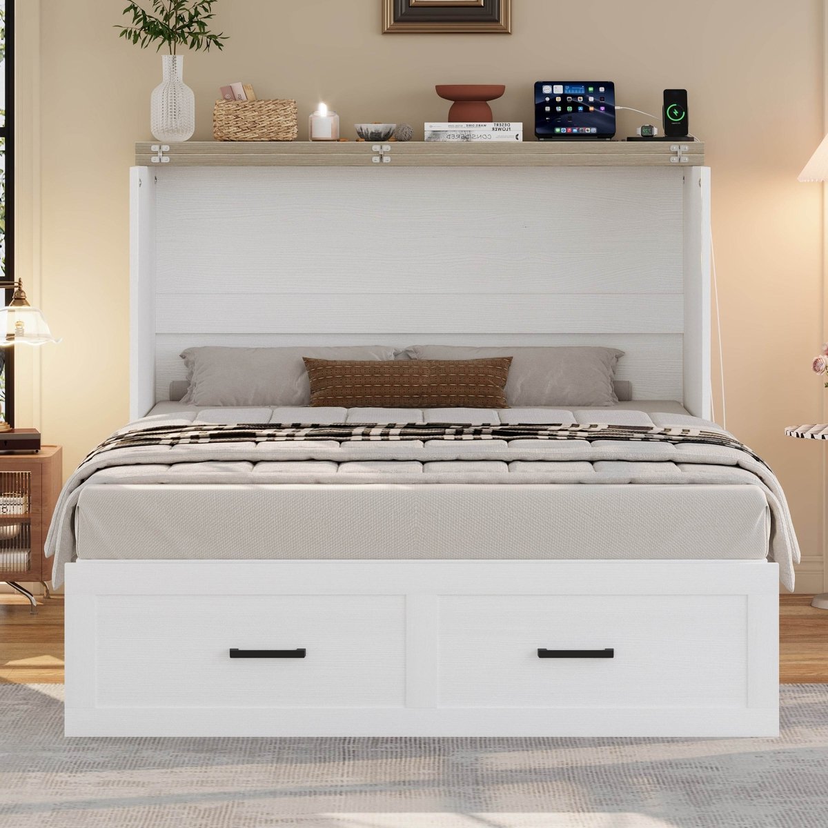 Full Foldable Murphy Cabinet Bed With Charging Station - Restanew - Omega Lifestyles