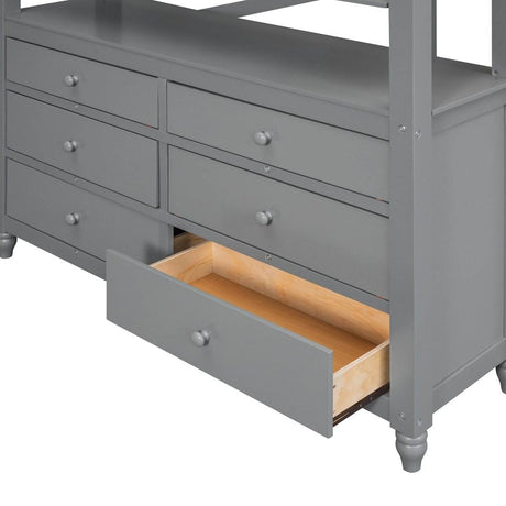 Full Size Gray Solid Wood Loft Bed With Desk and Drawers - Sleep Galleria