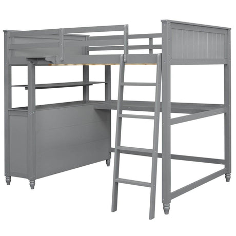 Full Size Gray Solid Wood Loft Bed With Desk and Drawers - Sleep Galleria