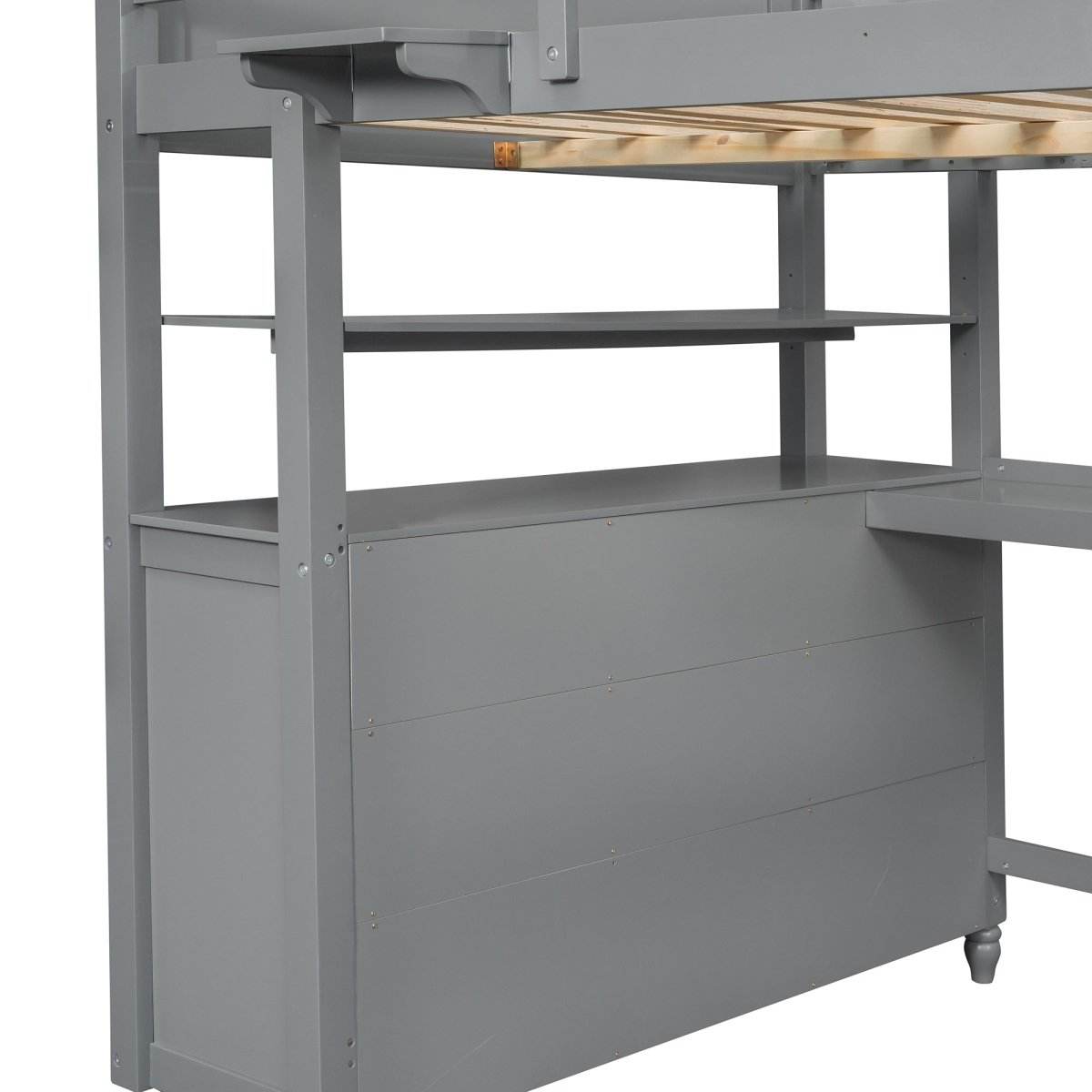 Full Size Gray Solid Wood Loft Bed With Desk and Drawers - Sleep Galleria
