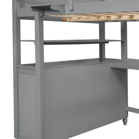 Full Size Gray Solid Wood Loft Bed With Desk and Drawers - Sleep Galleria