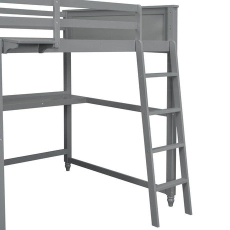 Full Size Gray Solid Wood Loft Bed With Desk and Drawers - Sleep Galleria