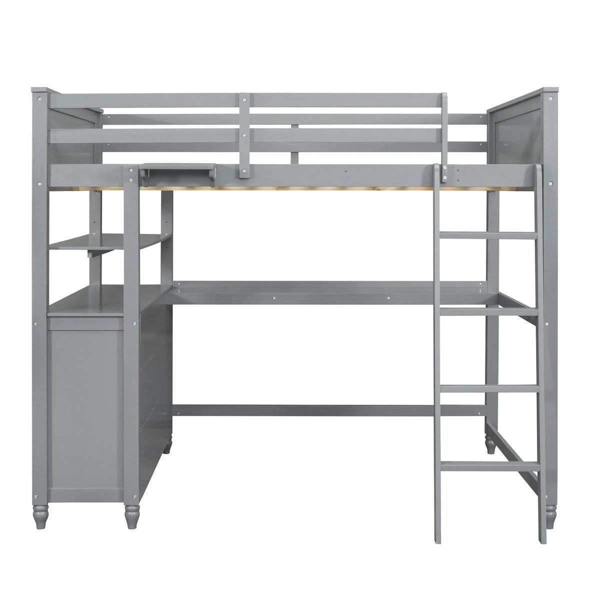 Full Size Gray Solid Wood Loft Bed With Desk and Drawers - Sleep Galleria