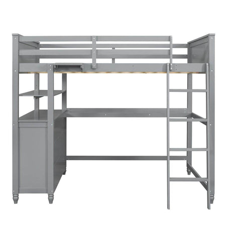 Full Size Gray Solid Wood Loft Bed With Desk and Drawers - Sleep Galleria