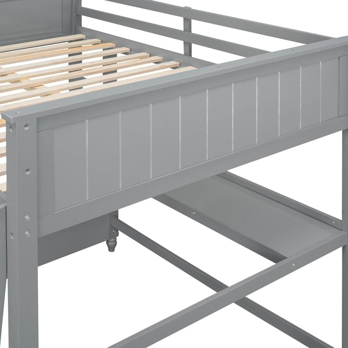 Full Size Gray Solid Wood Loft Bed With Desk and Drawers - Sleep Galleria