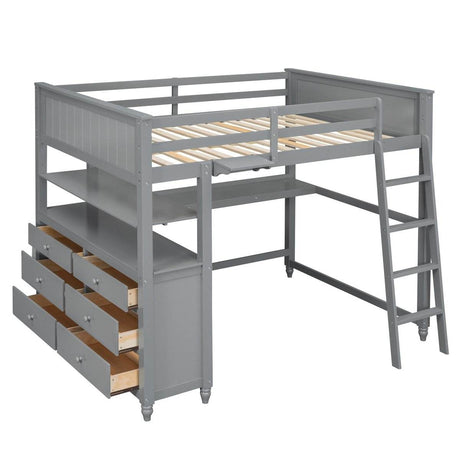 Full Size Gray Solid Wood Loft Bed With Desk and Drawers - Sleep Galleria