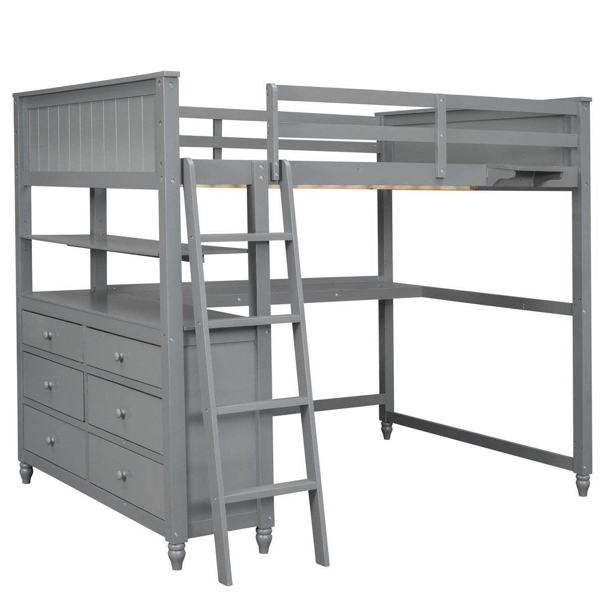 Full Size Gray Solid Wood Loft Bed With Desk and Drawers - Sleep Galleria