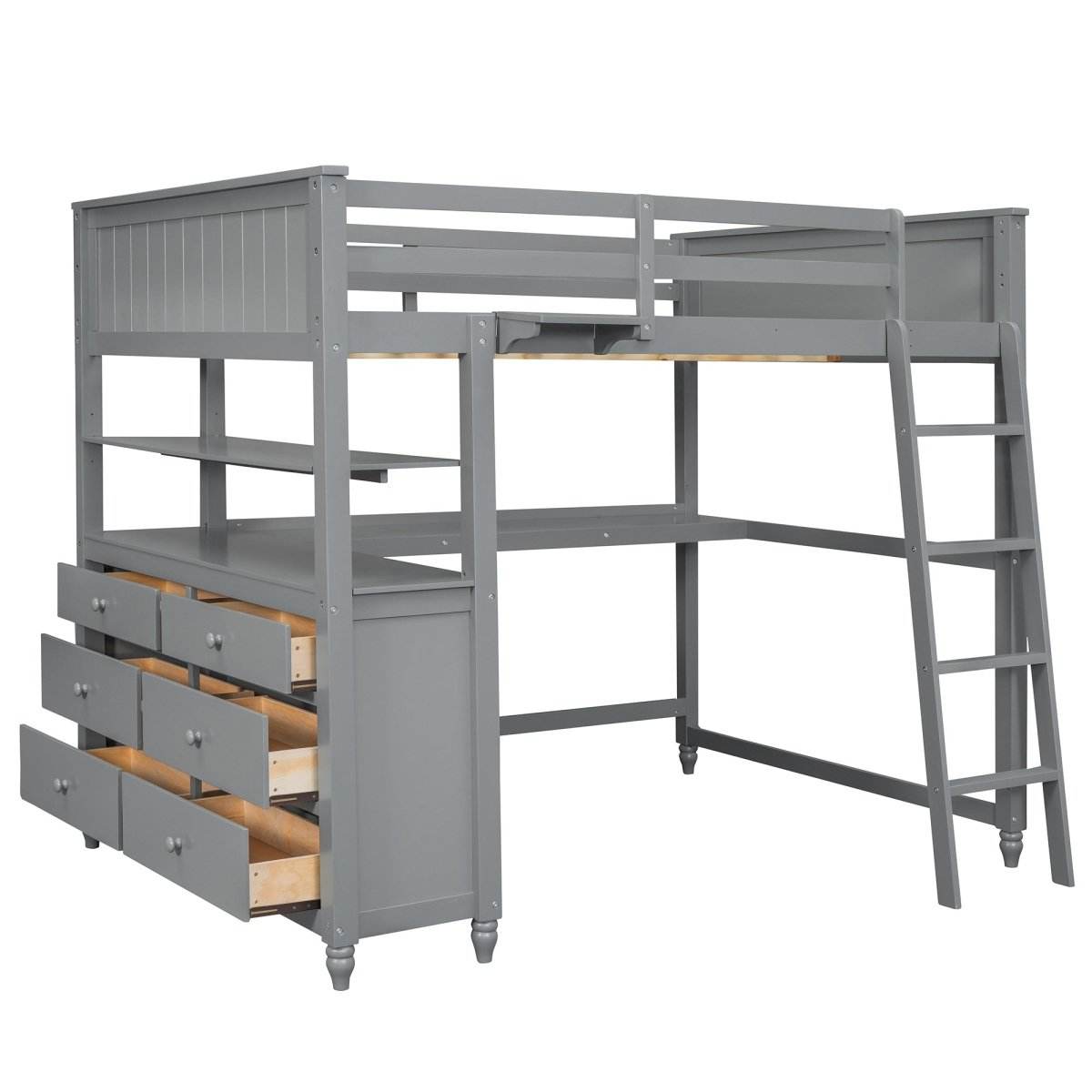 Full Size Gray Solid Wood Loft Bed With Desk and Drawers - Sleep Galleria