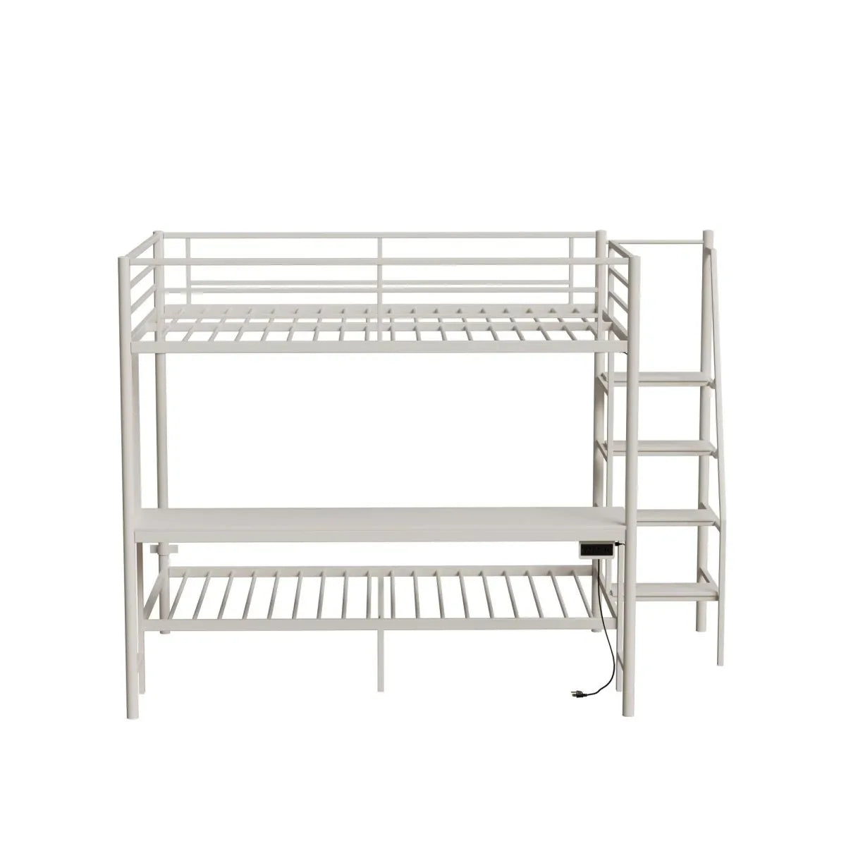 Full Size Metal Wood Bunk Bed With LED Lights And Desk - Omega Lifestyles