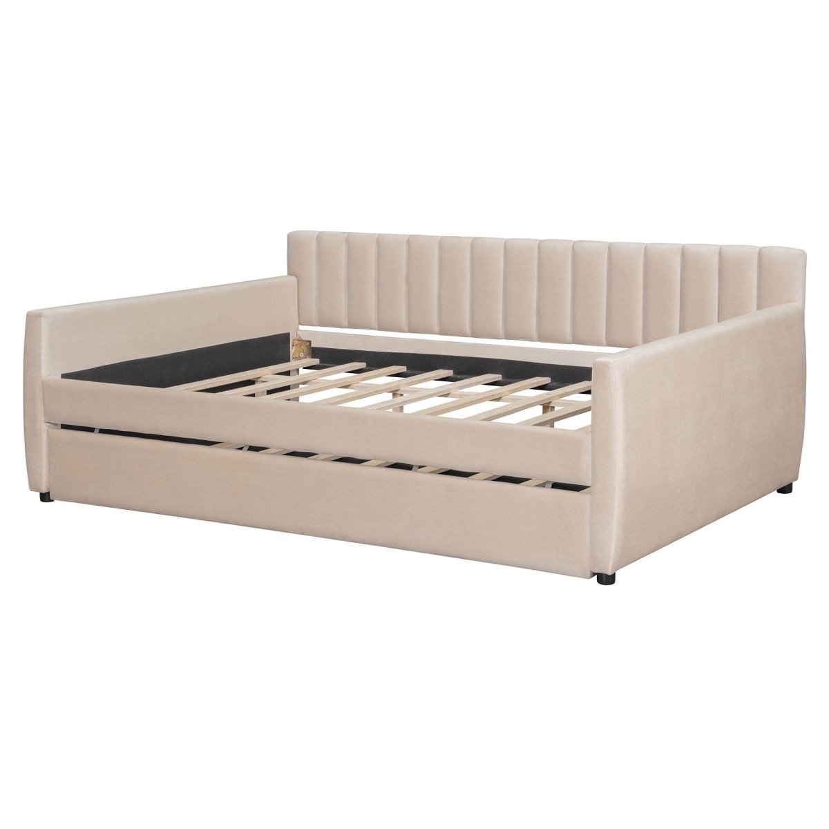 Full Upholstered Velvet Daybed With Pull-Out Trundle - Sleep Galleria