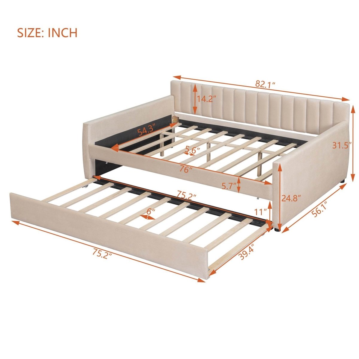 Full Upholstered Velvet Daybed With Pull-Out Trundle - Sleep Galleria