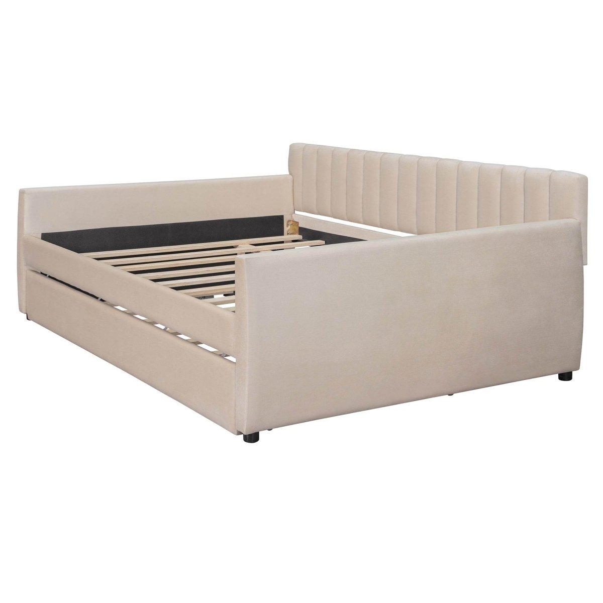 Full Upholstered Velvet Daybed With Pull-Out Trundle - Sleep Galleria