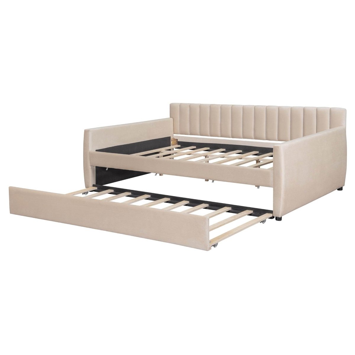 Full Upholstered Velvet Daybed With Pull-Out Trundle - Sleep Galleria